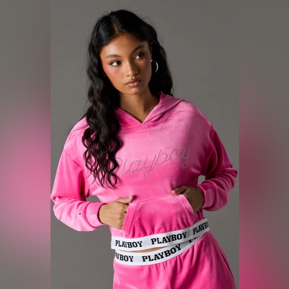 Playboy hot pick rhinestone logo pullover hoodie size small